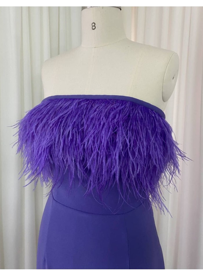 Midi party dress with feathered neckline