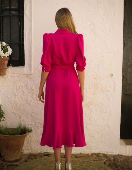 Robe de soirée midi avec encolure à revers croisés