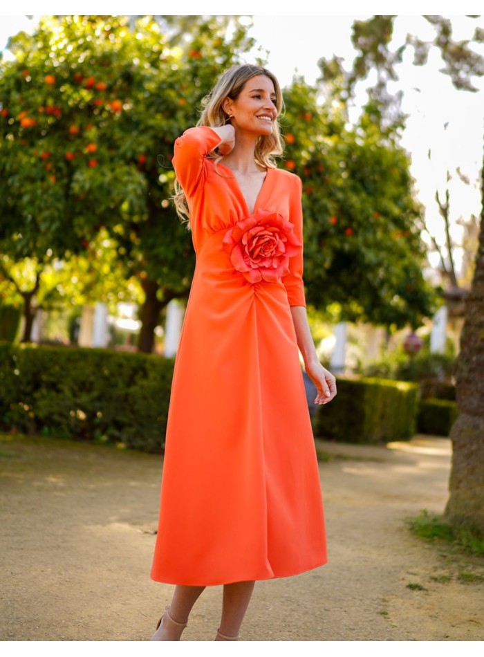 Robe de soirée midi avec manches françaises et...