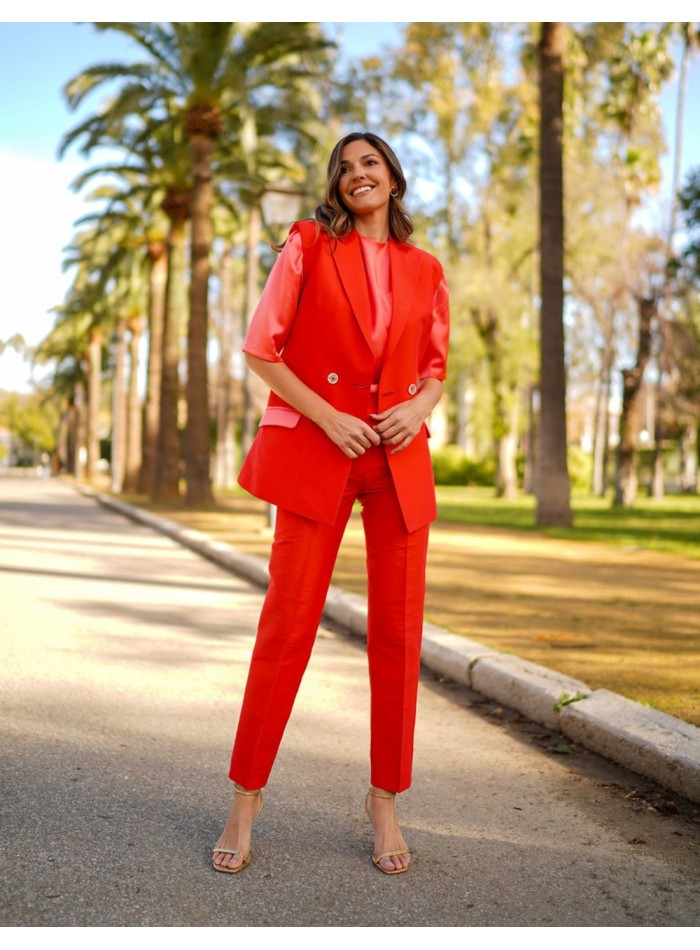 Gilet en soie orange avec Boutonnières et...