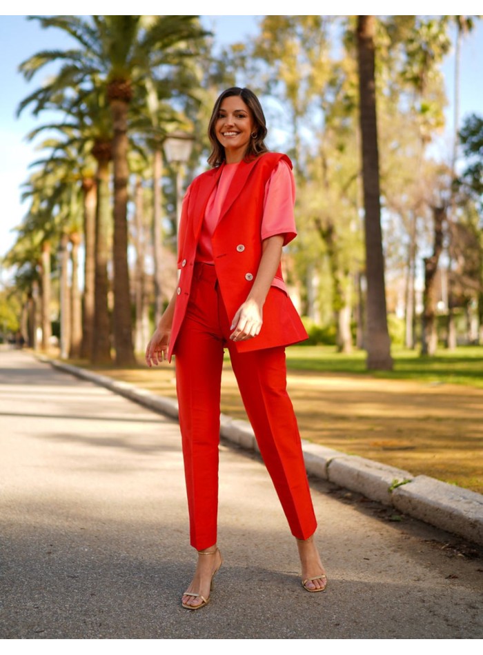 Straight high-waist party pants with darts