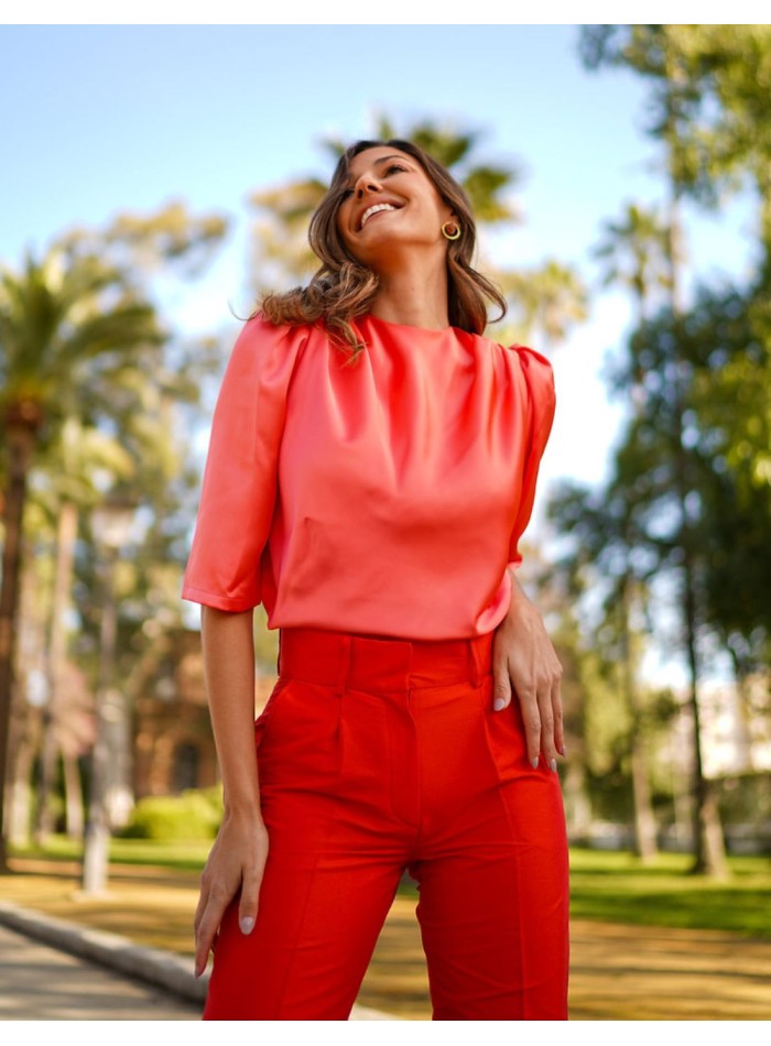 Pantalon de fête droit à taille haute avec pinces