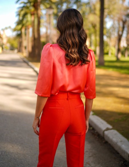 Pantalón largo de fiesta recto de tiro alto con pinzas