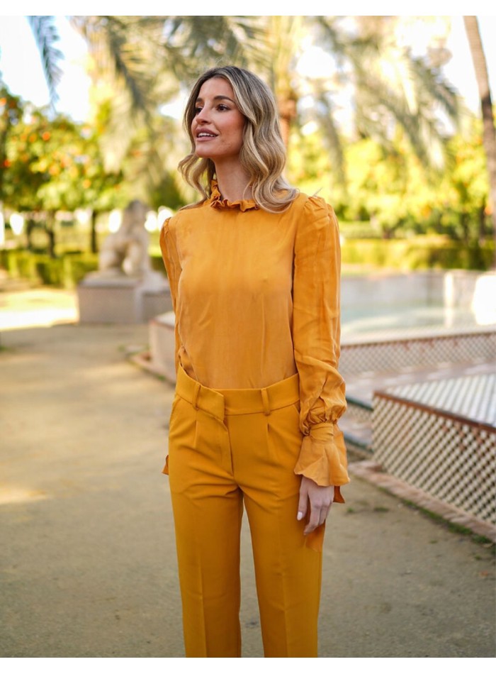 High neck and long sleeve party blouse with ruffles