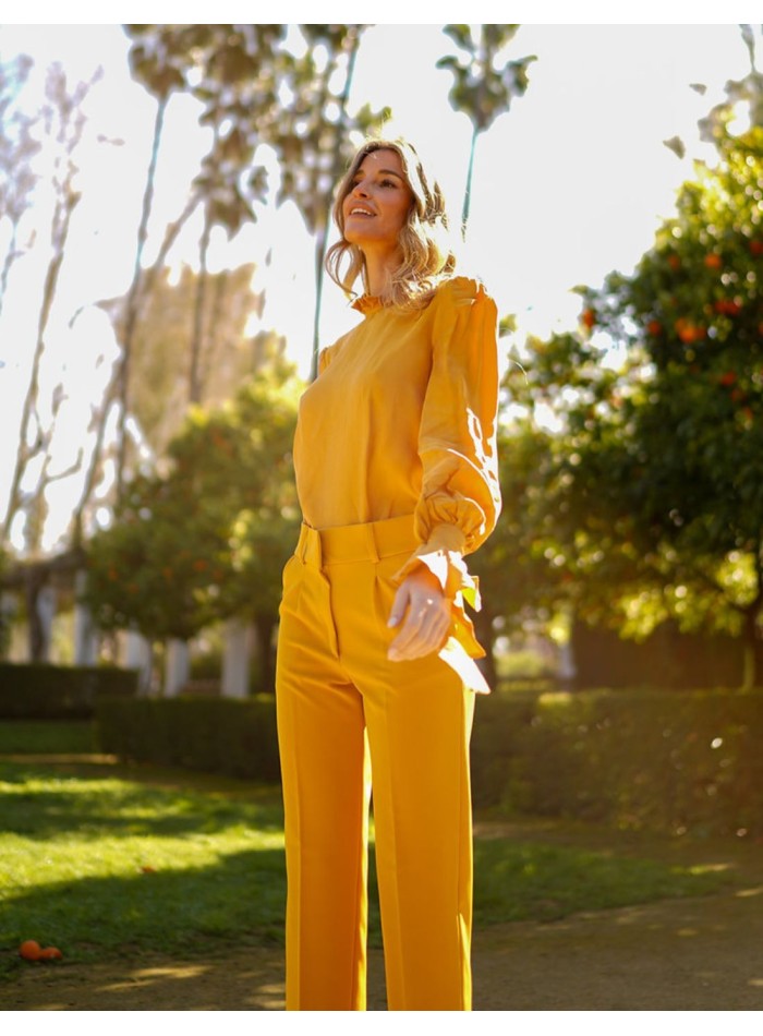 High neck and long sleeve party blouse with...