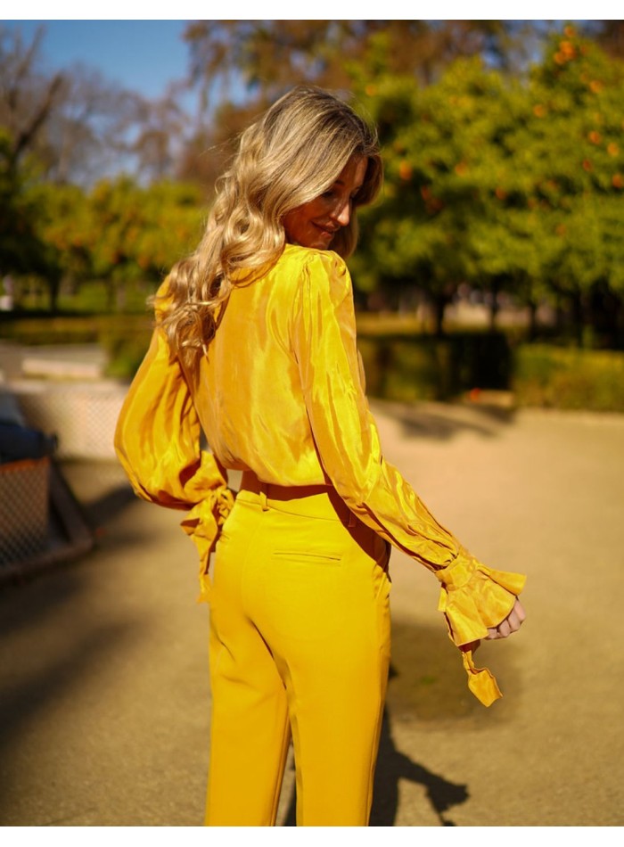 Blusa de fiesta de cuello alto y manga larga...