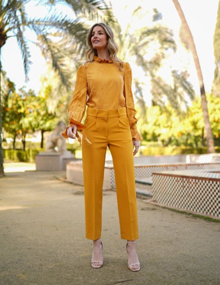 Chemisier de fête à manches longues, col montant et manches volantées