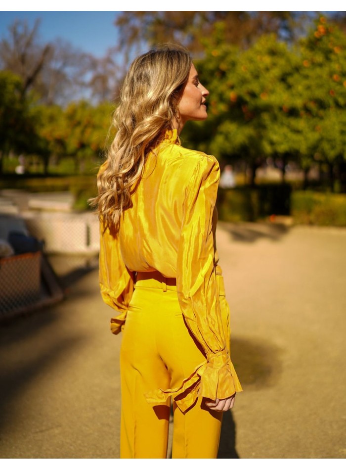 Blusa de fiesta de cuello alto y manga larga...