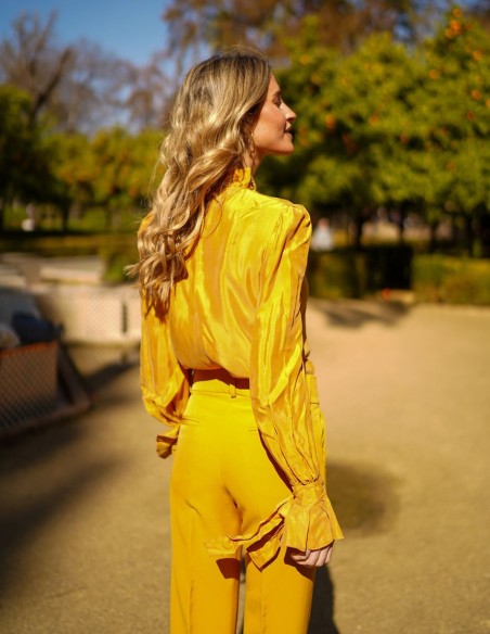 High neck and long sleeve party blouse with ruffles