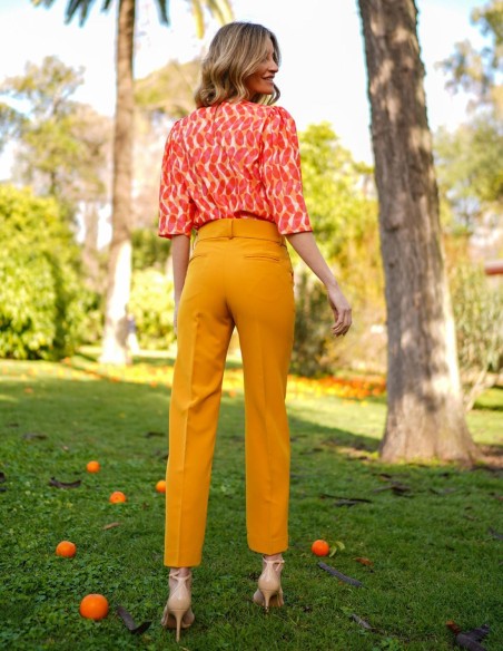 Long party pants with straight cut and darts