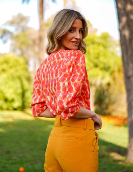 Party blouse with printed fabric and french sleeves