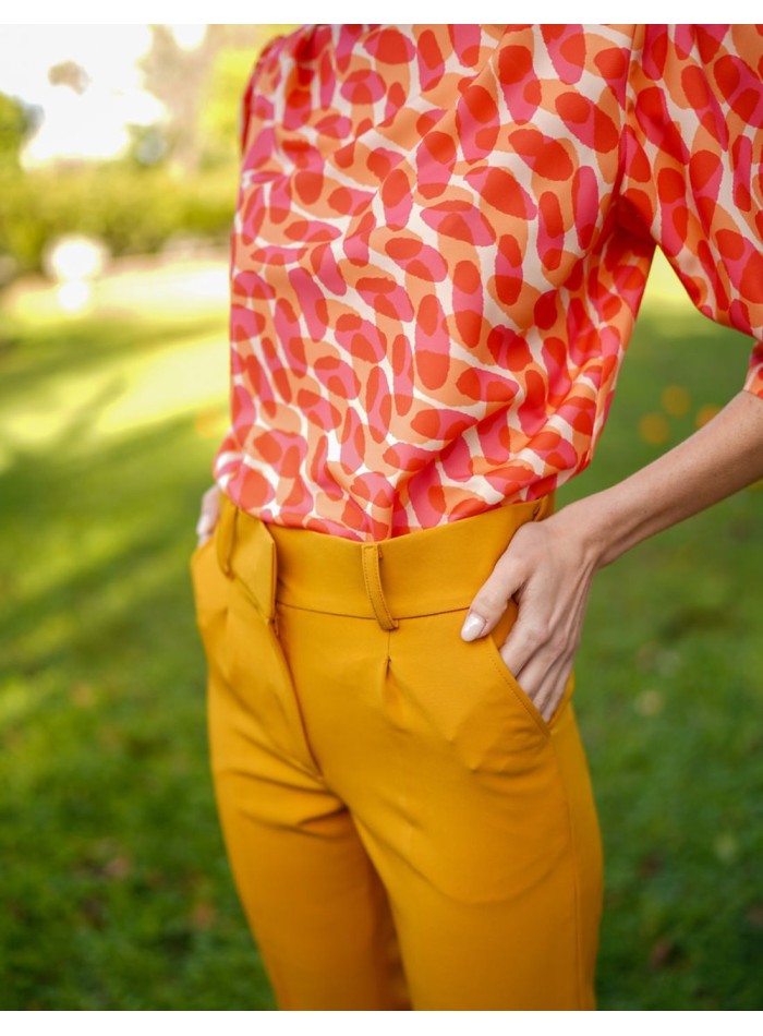 Blusa de fiesta con tejido estampado y manga...