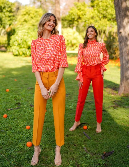 Chemisier de fête avec tissu imprimé et manches françaises