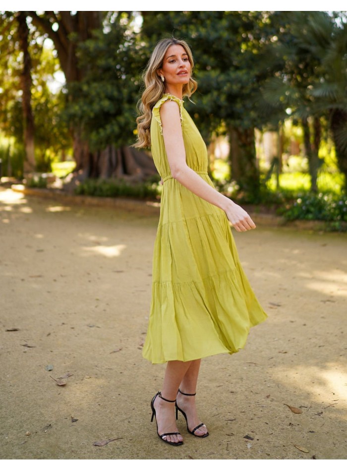 Sleeveless midi party dress with closed neckline