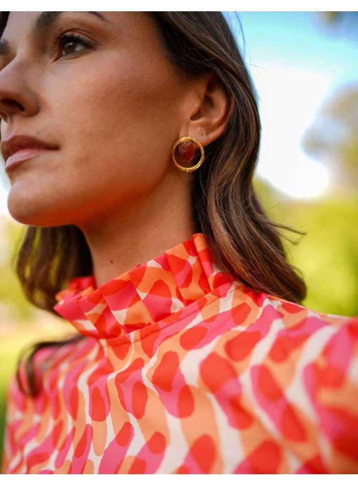 Blouse de fête imprimée à manches longues avec laçage