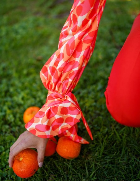 Blouse de fête imprimée à manches longues avec laçage
