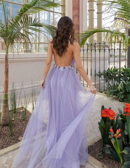 Long party dress with tulle skirt and floral embroidery INVITADISIMA