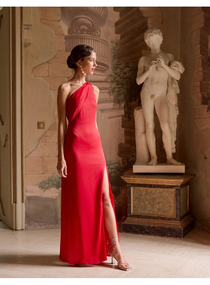 Long party dress with cape detail and cross...