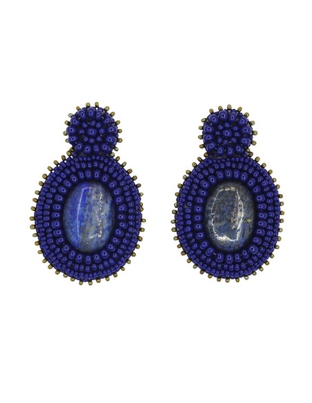 Pendientes de fiesta con piedra natural y pedrería azul oscuro