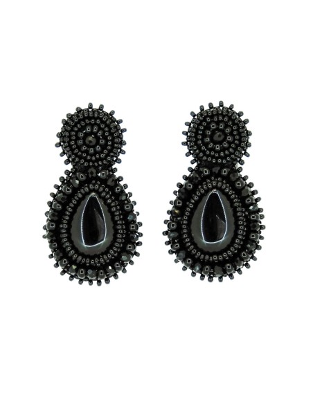 Party earrings with natural stone and rhinestones black