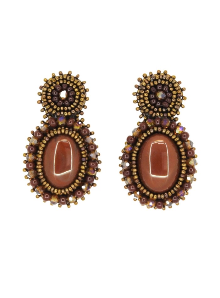 Party earrings with natural stone and rhinestones