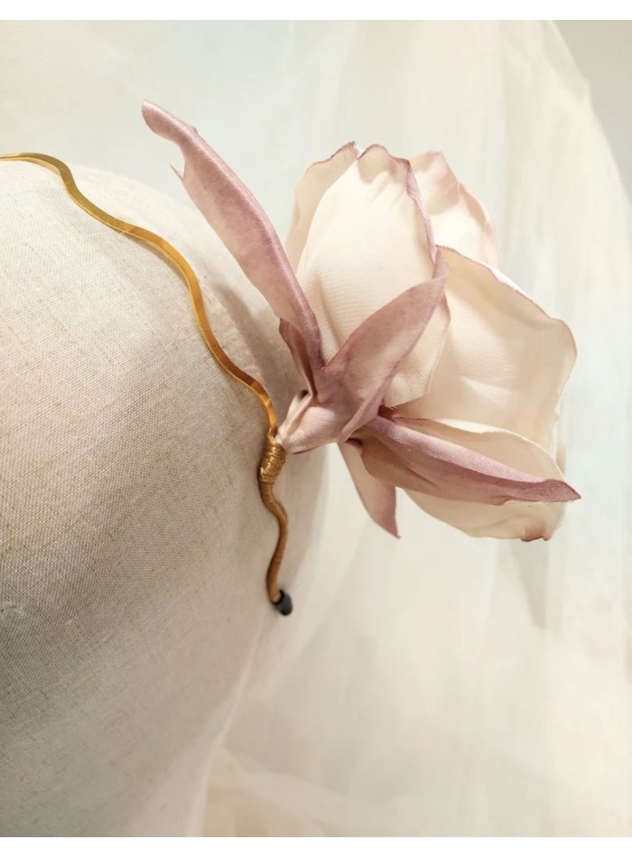 Ivory pink flower maxi headband with golden base