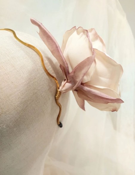 Ivory pink flower maxi headband with golden base