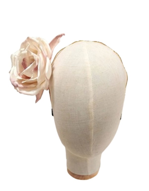 Ivory pink flower maxi headband with golden base