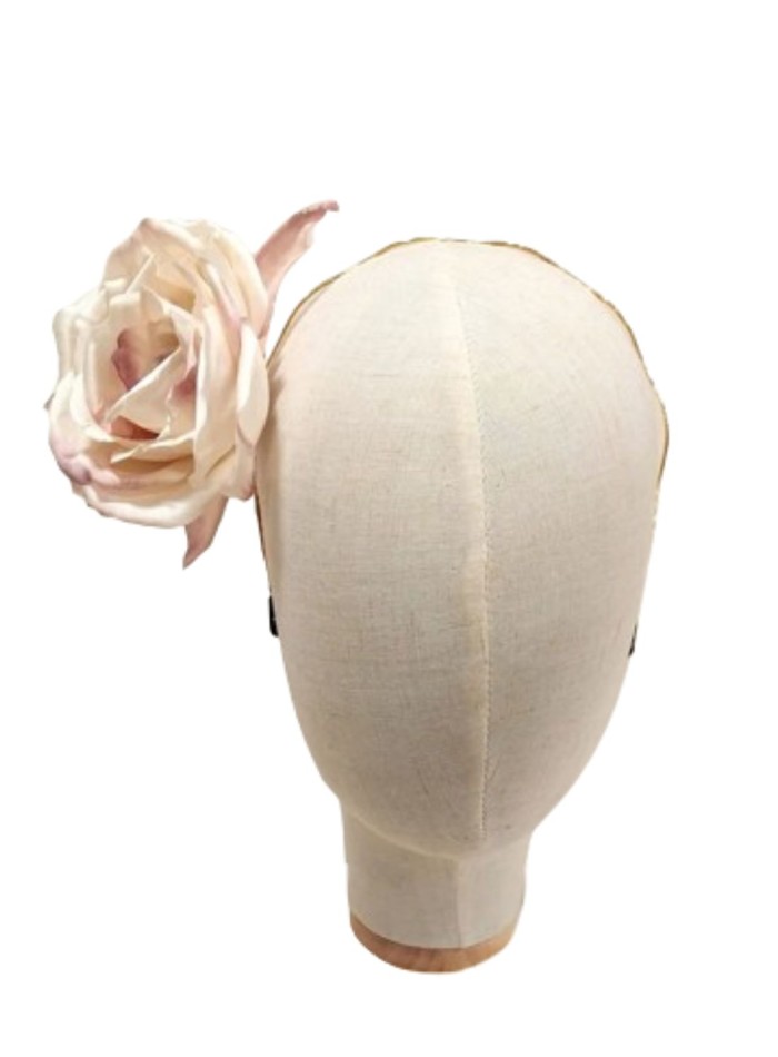 Serre-tête maxi fleur rose ivoire avec base dorée