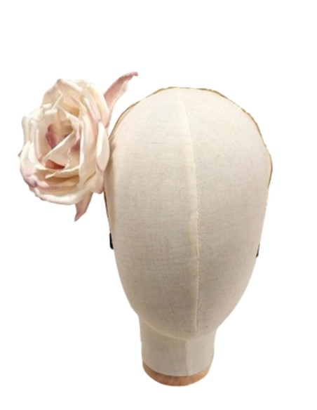 Serre-tête maxi fleur rose ivoire avec base dorée