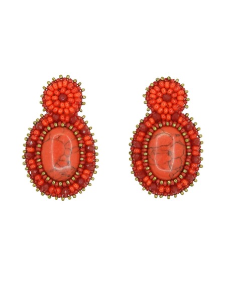 Party earrings with natural stone and rhinestones red