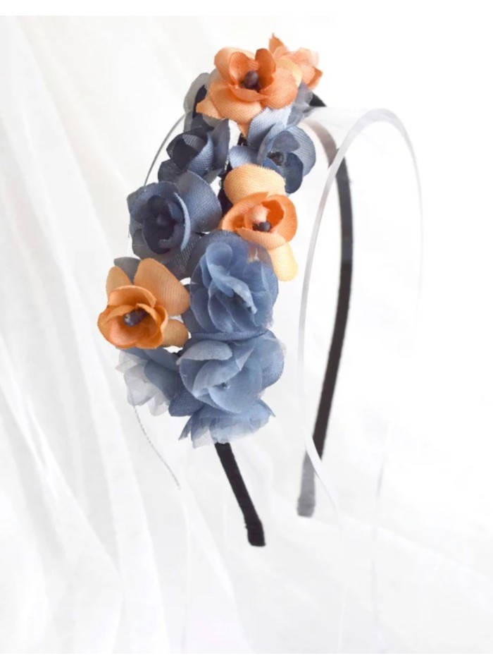 Thin headband with blue and orange flowers