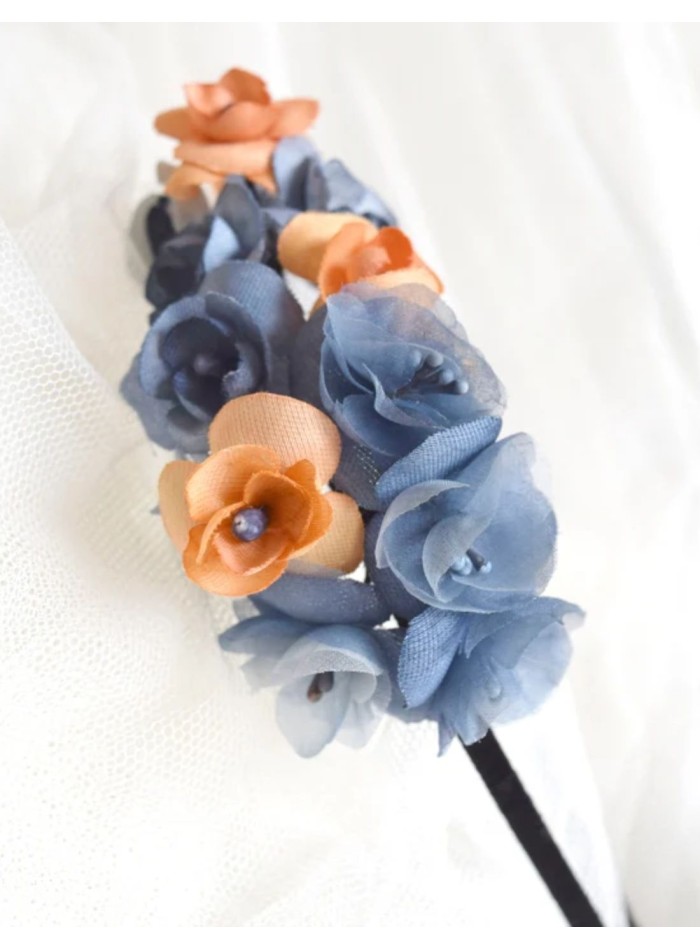 Thin headband with blue and orange flowers