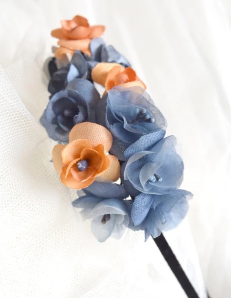 Thin headband with blue and orange flowers