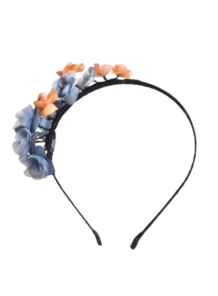 Thin headband with blue and orange flowers