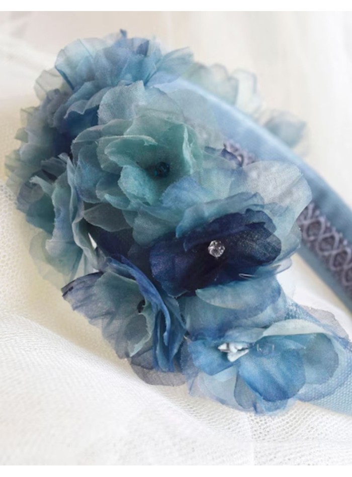 Blue and turquoise organza flower headband