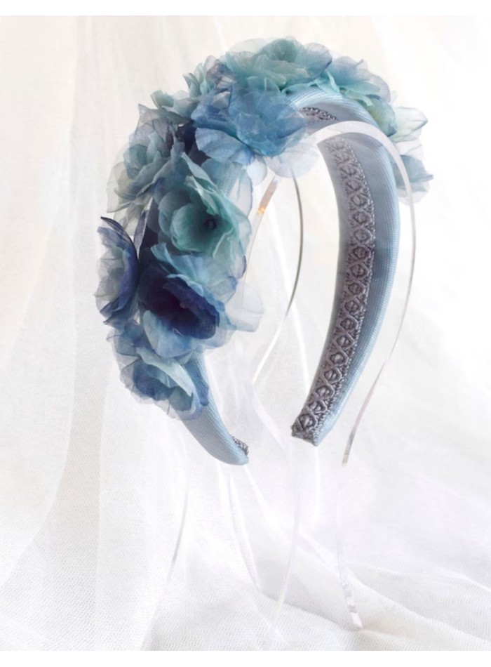 Blue and turquoise organza flower headband