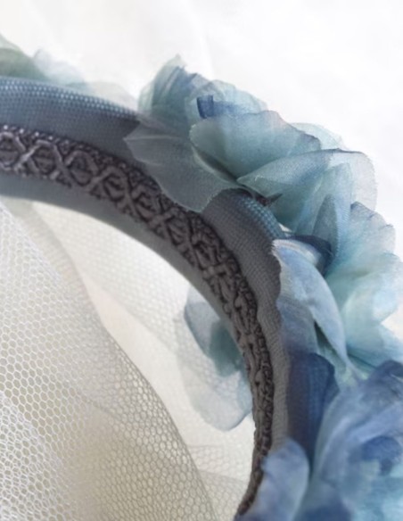 Blue and turquoise organza flower headband