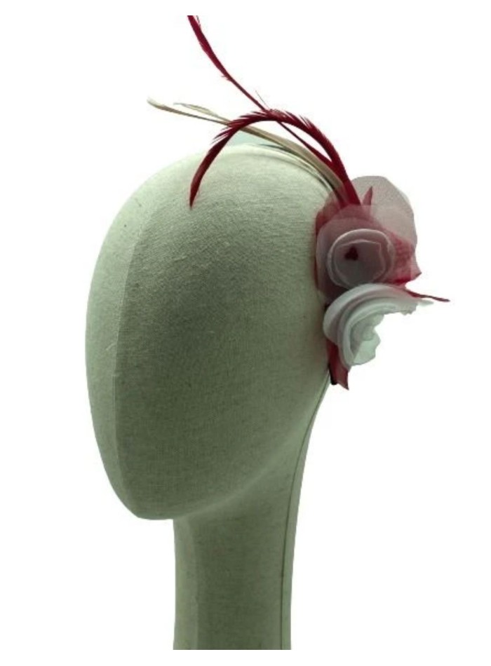 Fine headband with organza flowers and feathers