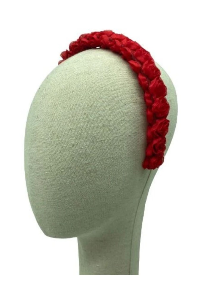 Headband with red tulle flowers