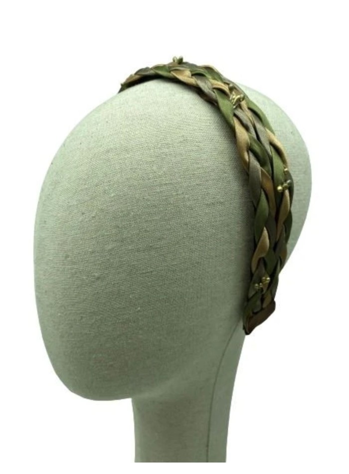 Double braided headband with coloured jewelled appliqués