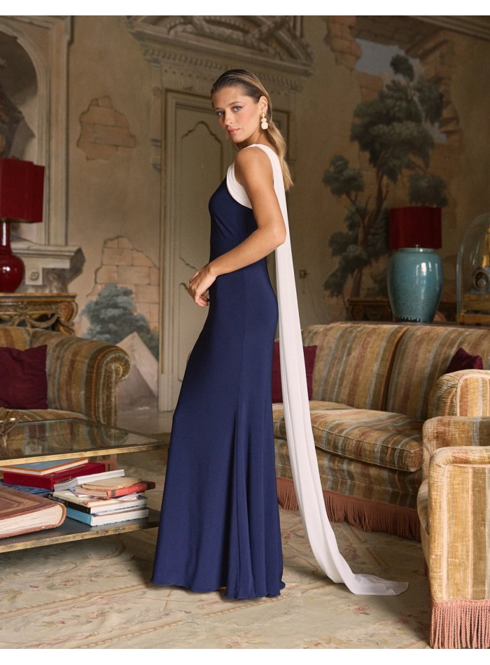 Long party dress with asymmetrical draped...