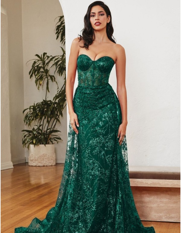 Robe longue de fête avec encolure corsetée sans bretelles...