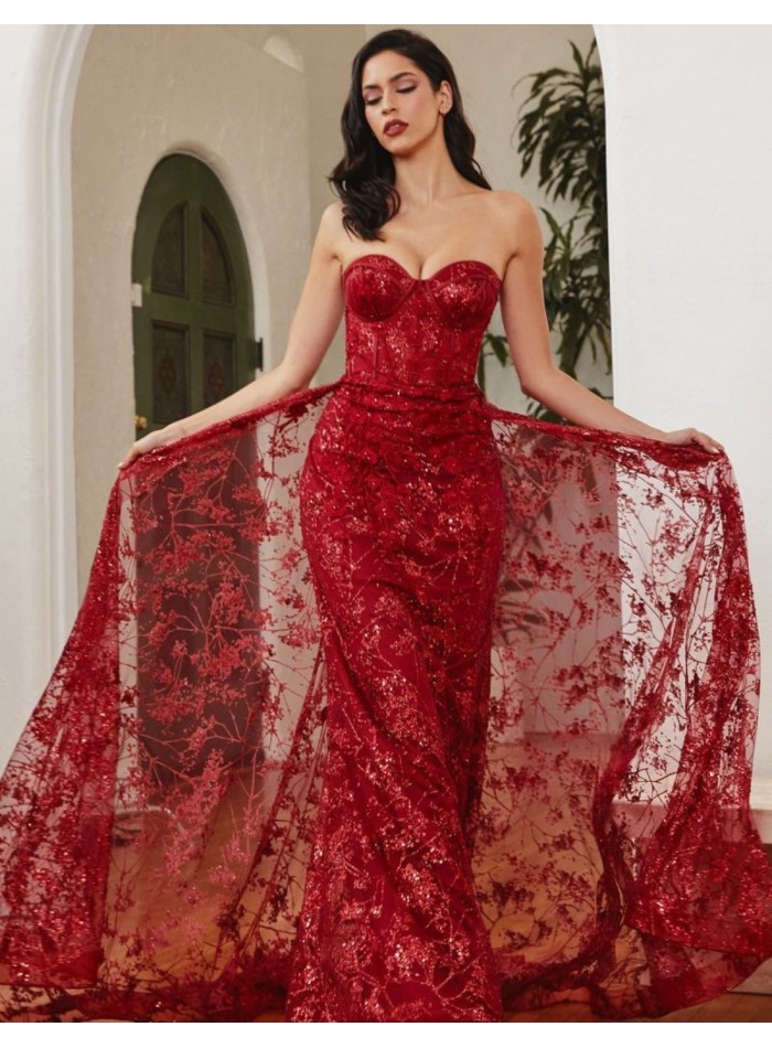 Robe longue de fête avec encolure corsetée sans bretelles et coupe sirène