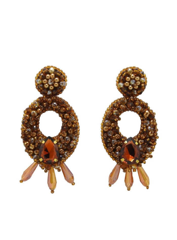 Boucle d'oreilles ovale avec trois gouttes de cristal