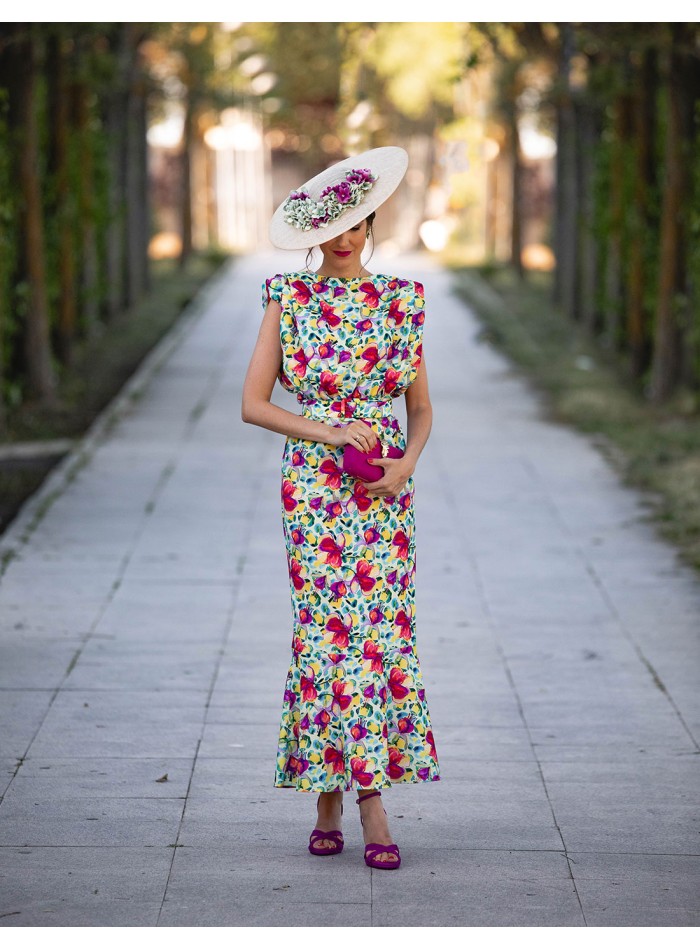Vestido midi de fiesta estampado sin mangas con...