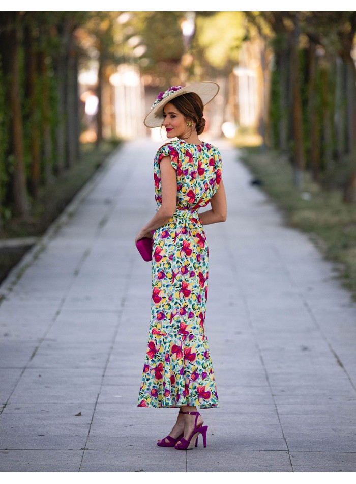 Vestido midi de fiesta estampado sin mangas con...