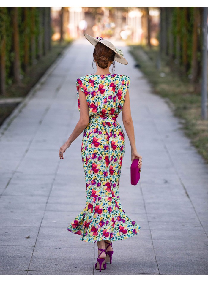 Vestido midi de fiesta estampado sin mangas con...