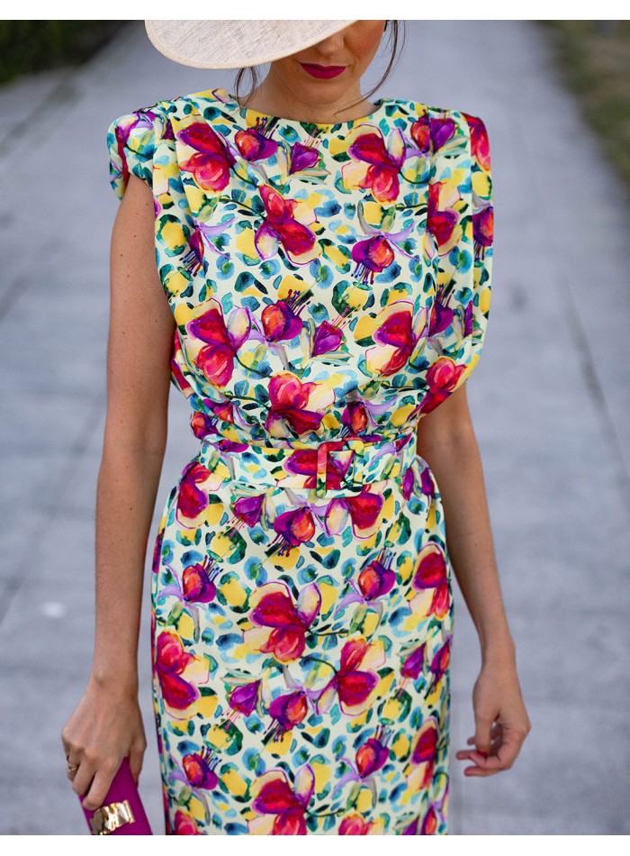 Vestido midi de fiesta estampado sin mangas con...