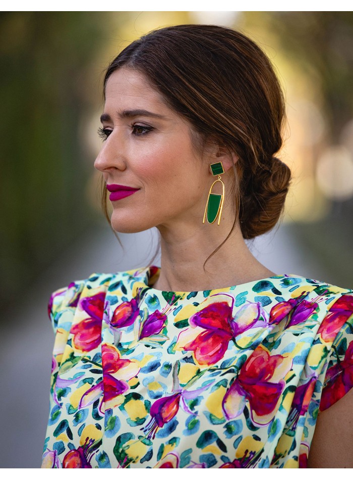 Pendientes largos maxi con piedras naturales verdes - INVITADA PERFECTA